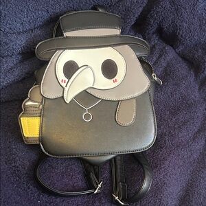 Chic Black and Gray Backpack with Plague Doctor Design